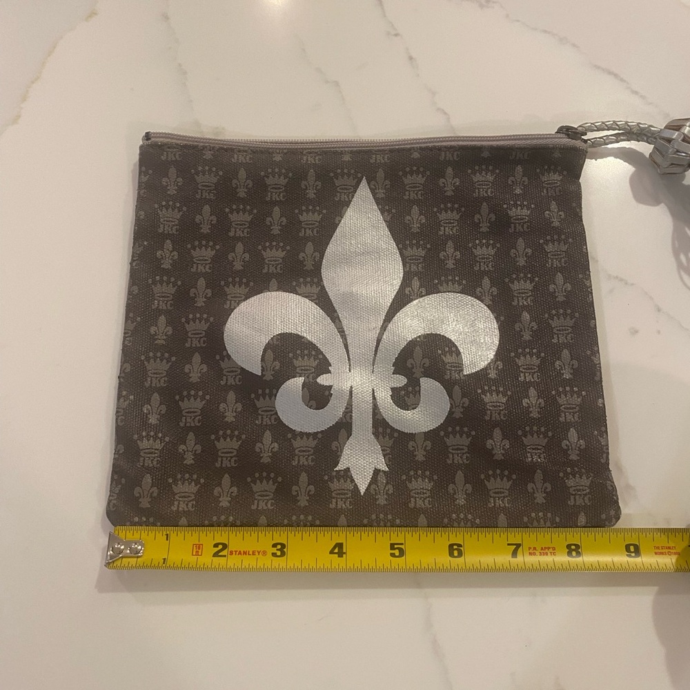 Gray and Silver Fleur-de-Lis Pouch